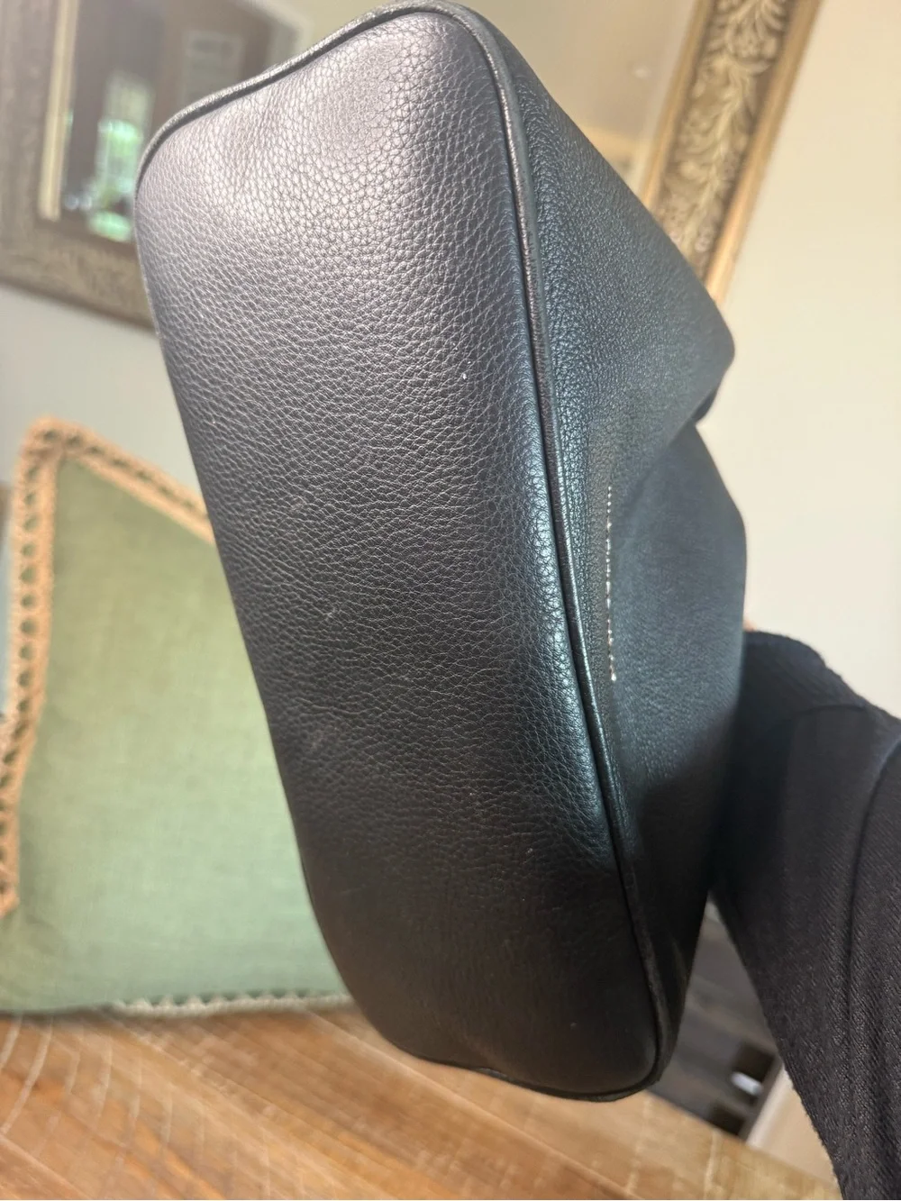 Michael Kors Jules Black Pebbled Leather Drawstring Bucket Bag Silver